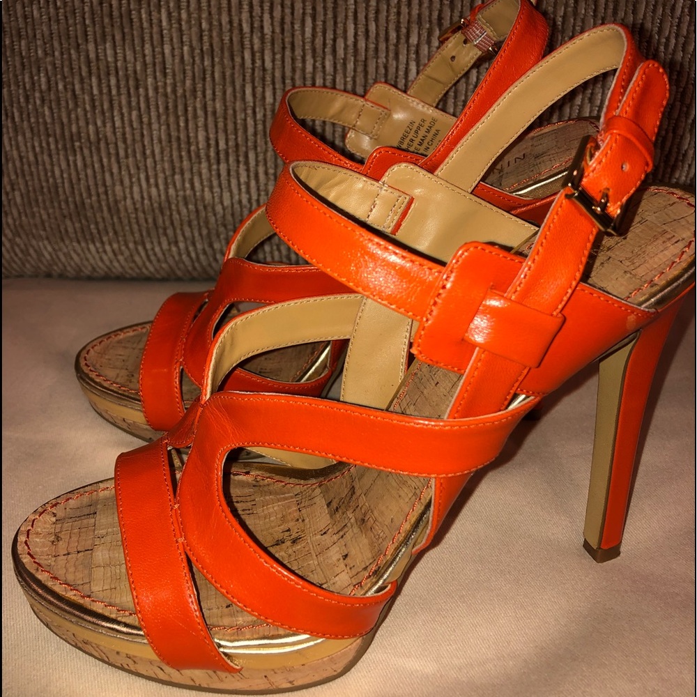 Breezin Orange High Heel Strappy Leather Sandals